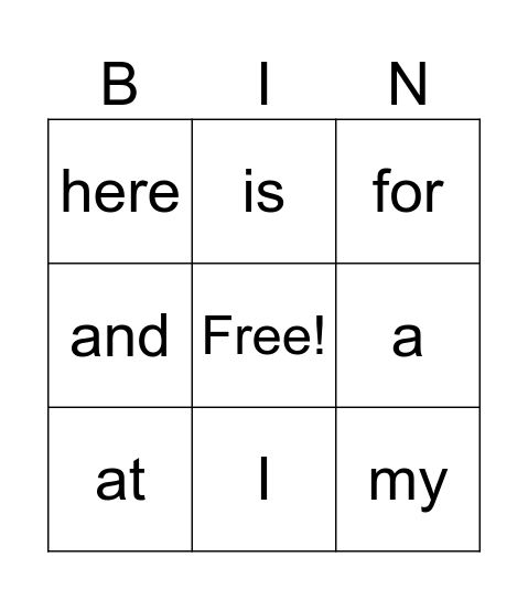 Heart Words CD 11 Bingo Card