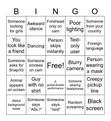 🎲 Omegle Bingo 🎲 Bingo Card
