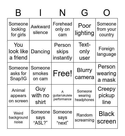 🎲 Omegle Bingo 🎲 Bingo Card