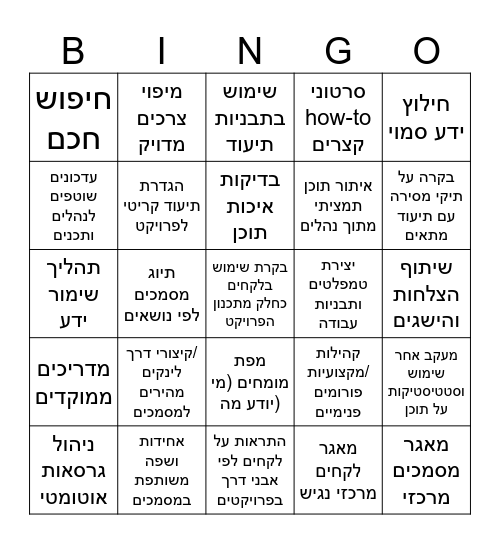 בינגו ניהול ידע Bingo Card