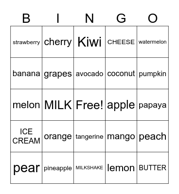 FRUITS Bingo Card