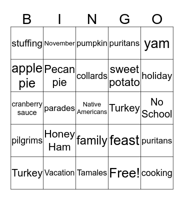 Thanksgiving Bingo Card