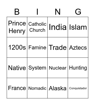 History Bingo Card
