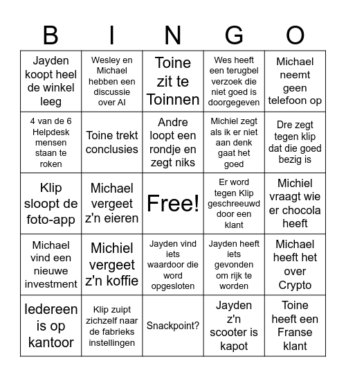 Helpdesk Bingo Card