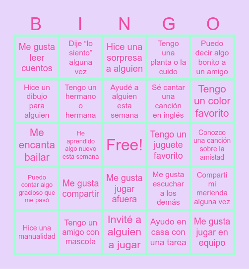 BINGO DE LA AMISTAD Bingo Card