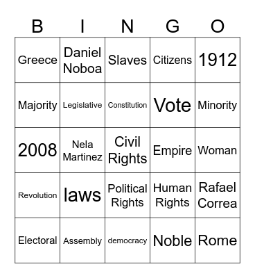 Rights and responsibilities Bingo Card