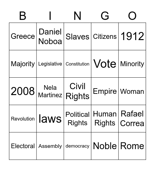 Rights and responsibilities Bingo Card