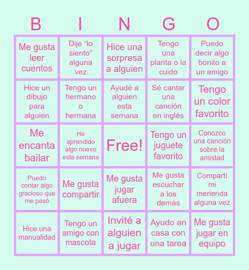 BINGO DE LA AMISTAD Bingo Card