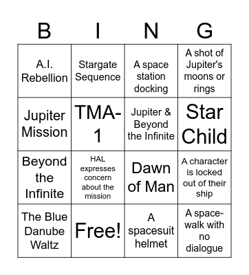2001: A Space Odyssey Bingo Card