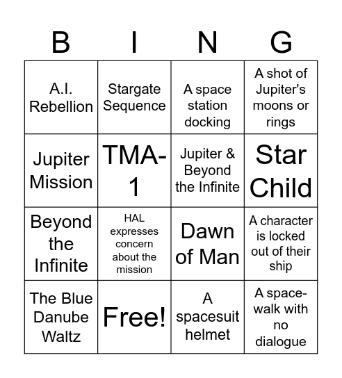 2001: A Space Odyssey Bingo Card