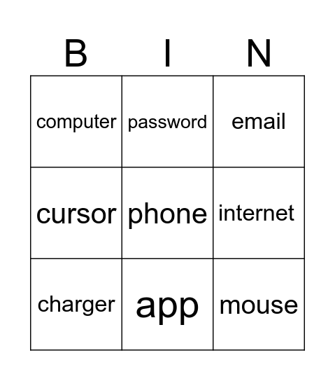 Digital Technology Bingo Card