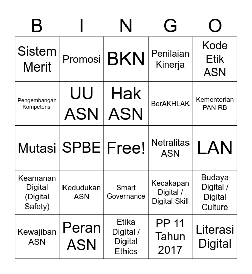 AGENDA III Bingo Card