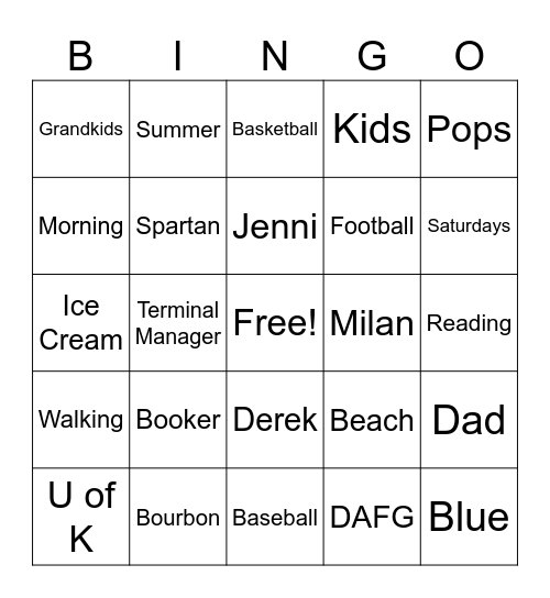 Greg's Favorites Bingo Card