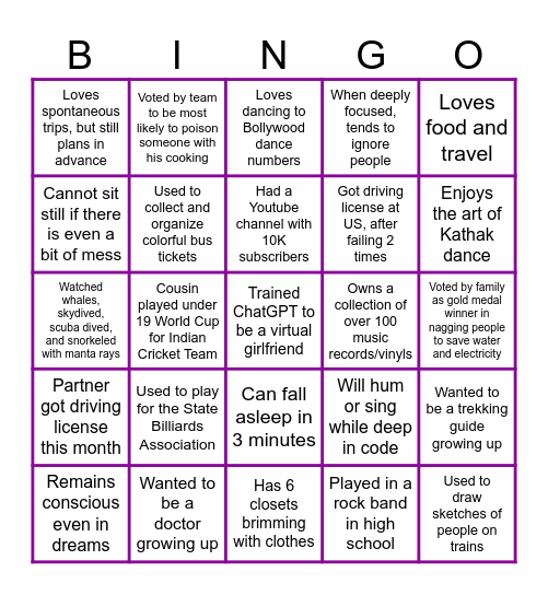 Aarti's Bingo Card