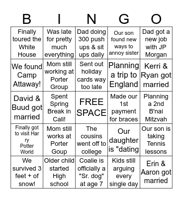KRINSKY FAMILY YEAR IN REVIEW BINGO Card