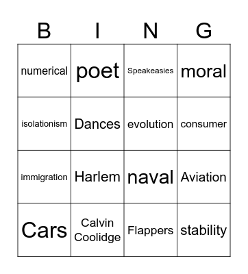 Roaring 20's Bingo Card