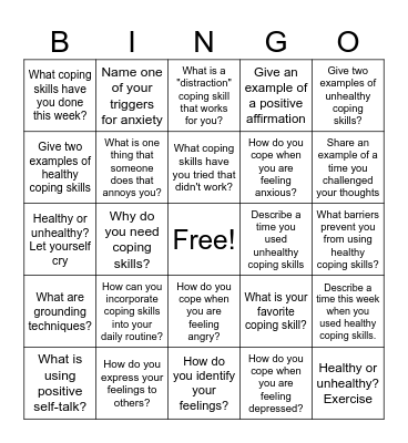 Coping Skills Bingo Card