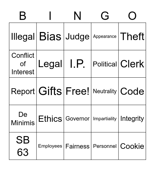 ETHICS Bingo Card