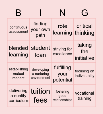 Education, compound nouns Bingo Card