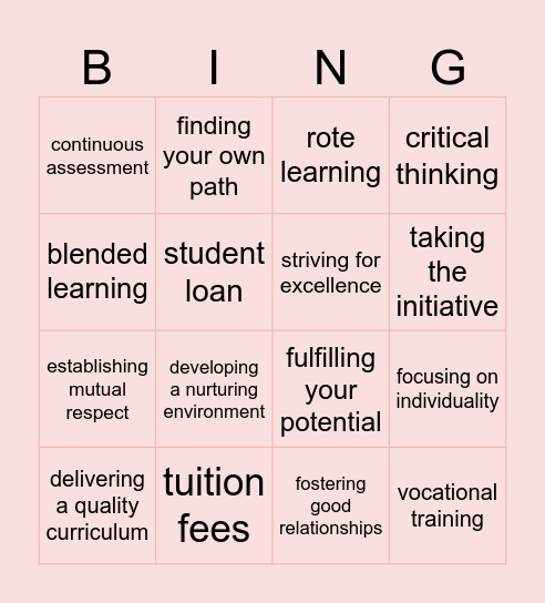 Education, compound nouns Bingo Card