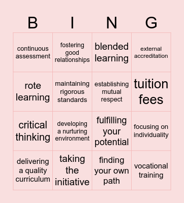 Education, compound nouns Bingo Card