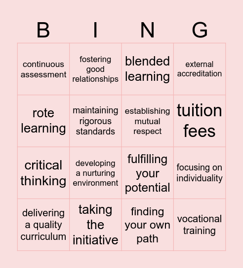 Education, compound nouns Bingo Card