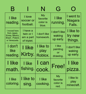 Getting to Know You Bingo Card