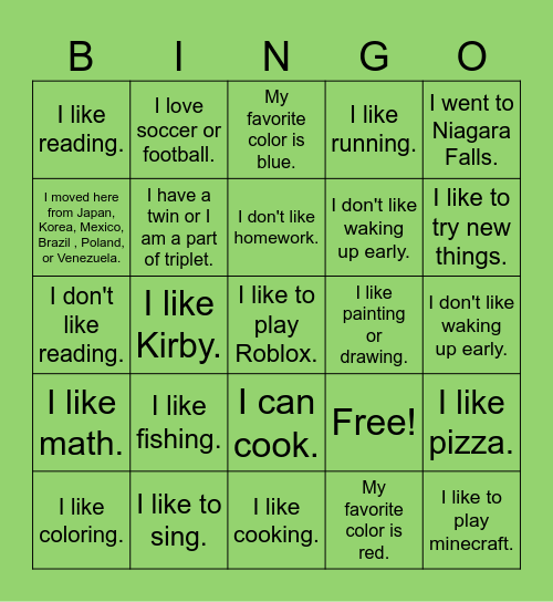 Getting to Know You Bingo Card