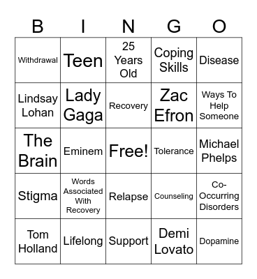 Recovery Month BINGO Card