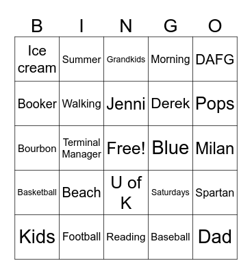Greg's FAvorites Bingo Card