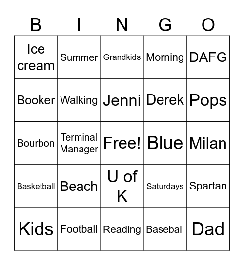 Greg's Favorites Bingo Card