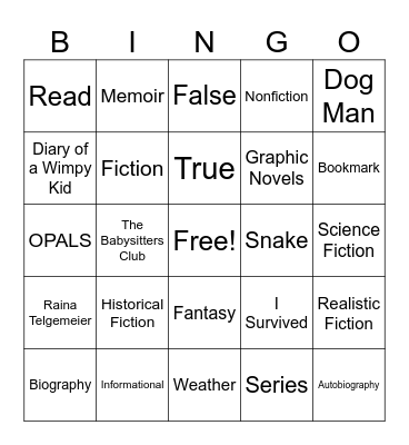 Genres & Library Fun Bingo Card