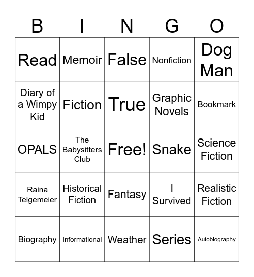 Genres & Library Fun Bingo Card