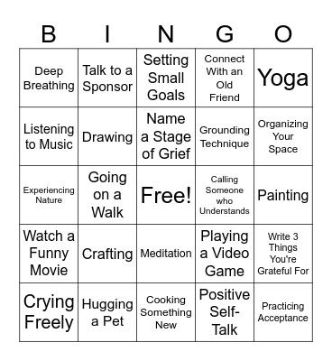 GRIEF COPING SKILLS BINGO Card