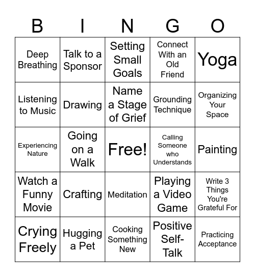 GRIEF COPING SKILLS BINGO Card