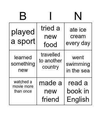 Summer Bingo for L4 Bingo Card