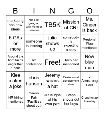 September Bingo Card