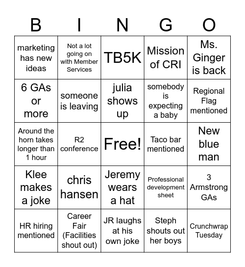 September Bingo Card