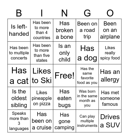 Icebreaker Bingo: Find Someone Who Bingo Card
