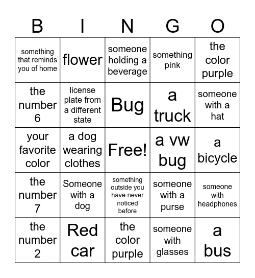 Mindfulness Bingo Card