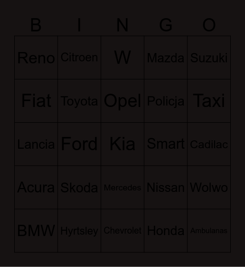 Auta Bingo Card