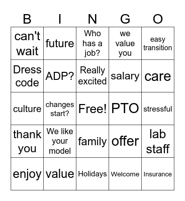 TVH/Centerwell Bingo Card