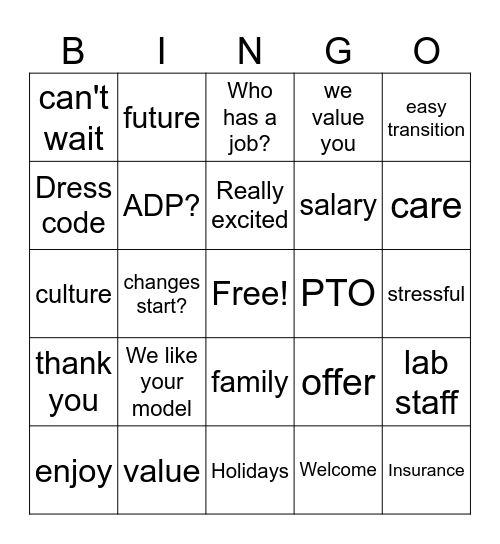 TVH/Centerwell Bingo Card