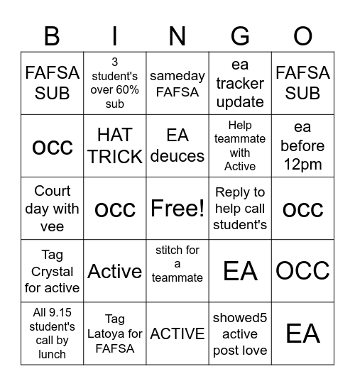 Deuce Day Tuesday Bingo Card