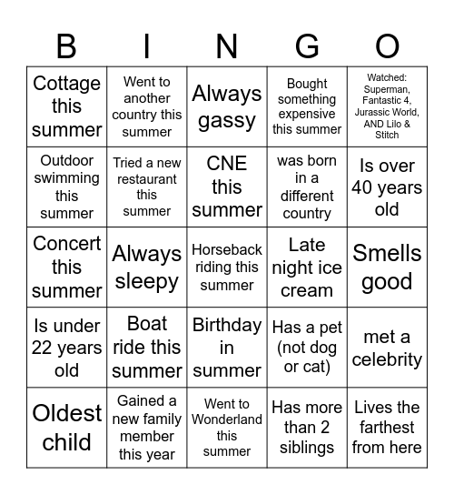 Human Bingo Card
