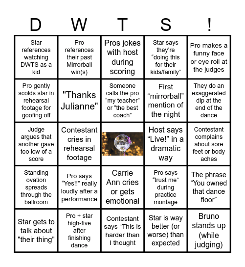 Dancing with the Stars Premiere Bingo Card