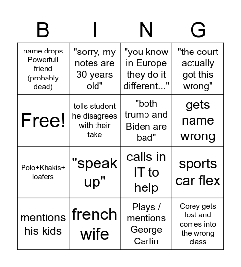 Prof. Weaver Bingo Card