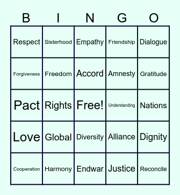 Peace Connect Bingo Card