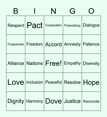 Peace Connect Bingo Card