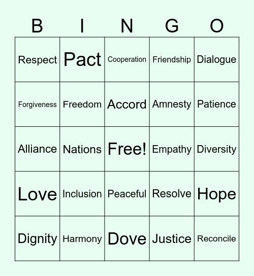 Peace Connect Bingo Card